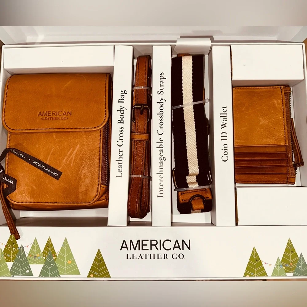 CHRISTMAS GIFT AMERICAN LEATHER CO CROSSBODY, COIN/CARDS WALLET AND TWO STRAPS - Picture 3 of 6
